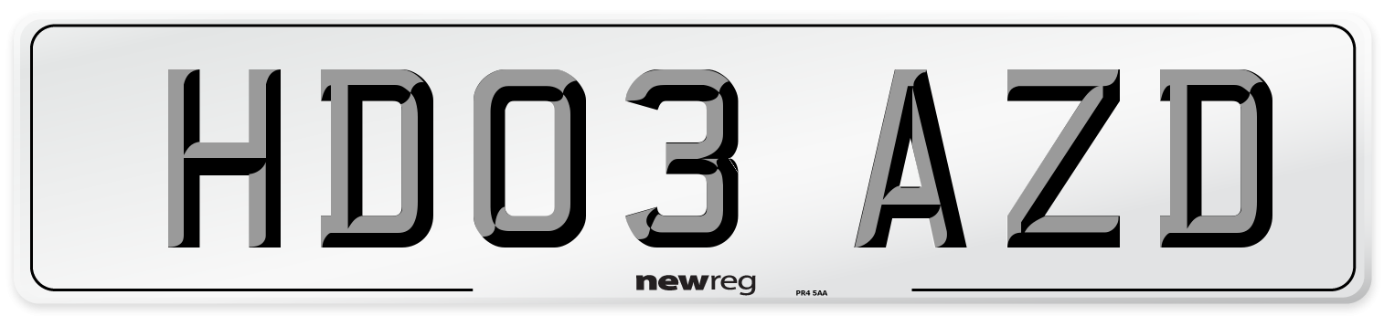 HD03 AZD Number Plate from New Reg